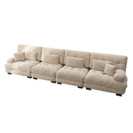 Modular Corner Sofa, 4-Seater Deep Seat Sleeper, Light Brown Chenille