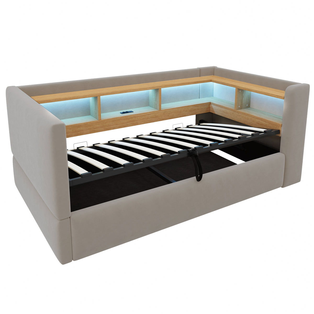 Hydraulic Sleeper Sofa Bed 90x190cm with LED & Storage, Dark Grey