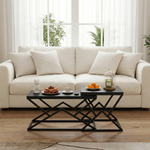 Geometric Coffee Table, Industrial Side Table with Metal Frame, Black Wood Top