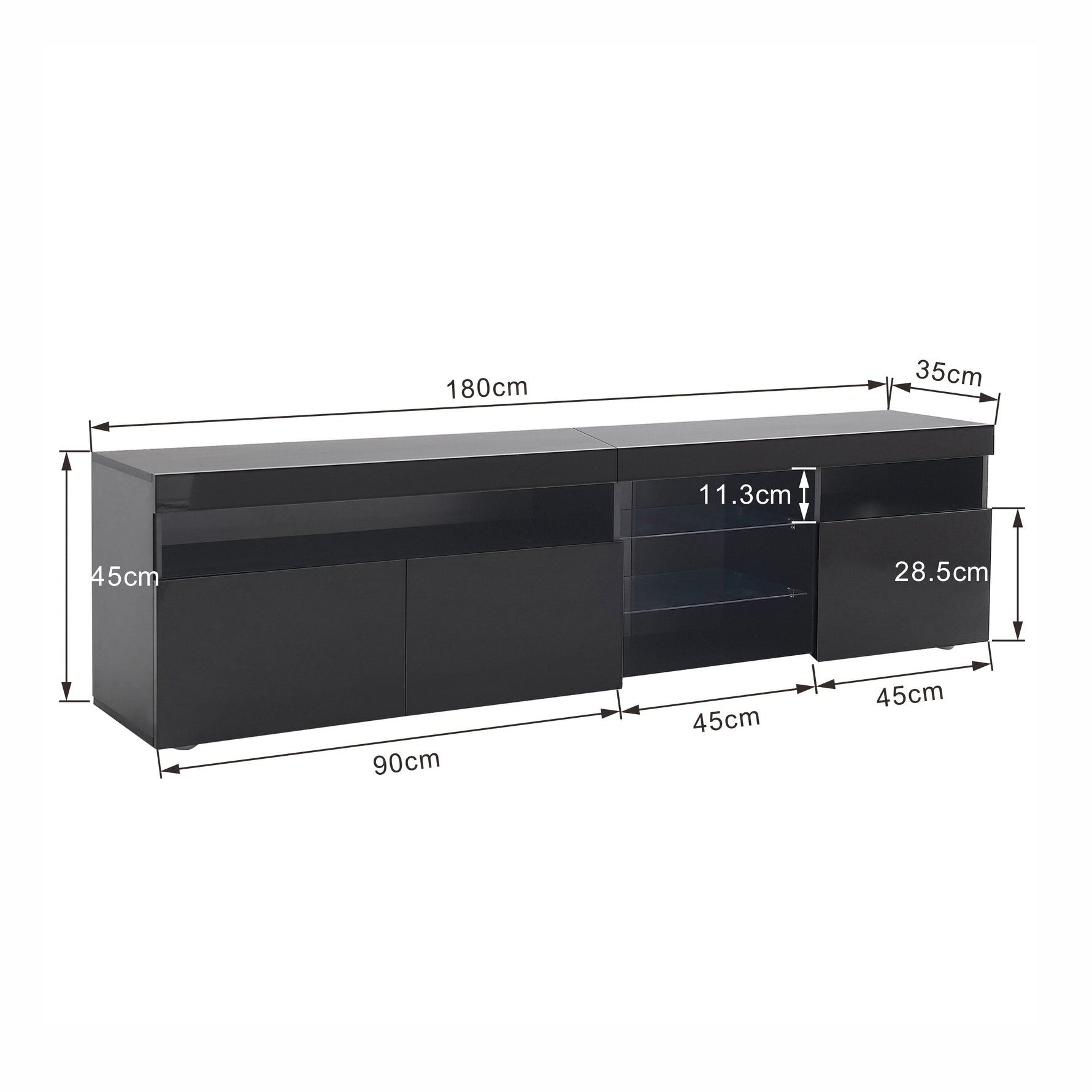 TV Cabinet, Modern with Bright Panel & LED Lighting, 180cm Black