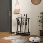 Umbrella Stand, Rectangular Holder with 24 Hooks/Removable Water Tray, Steel Black