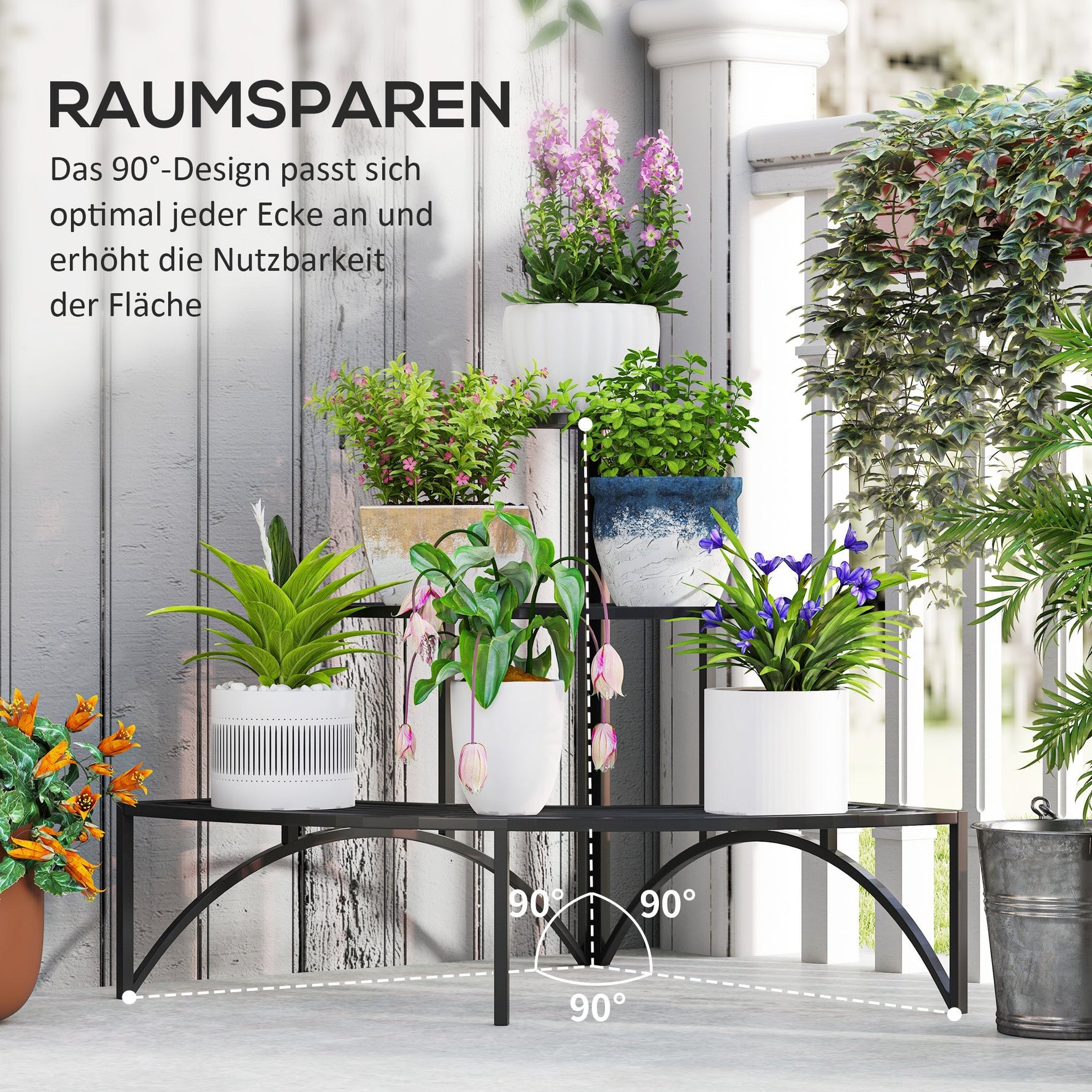 3-Tier Plant Stand, Metal Flower Shelf, 60cm High, Black