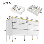 Sideboard, 6-Drawer Amber Glass, White