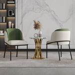 2 Modern Chairs Angled Legs Adjustable Feet - Beige/Green