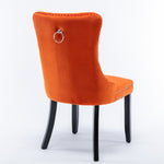 Nikki Collection Dining Chair Tufted Velvet Upholstered Solid Wood Legs 2-Pcs Set Orange
