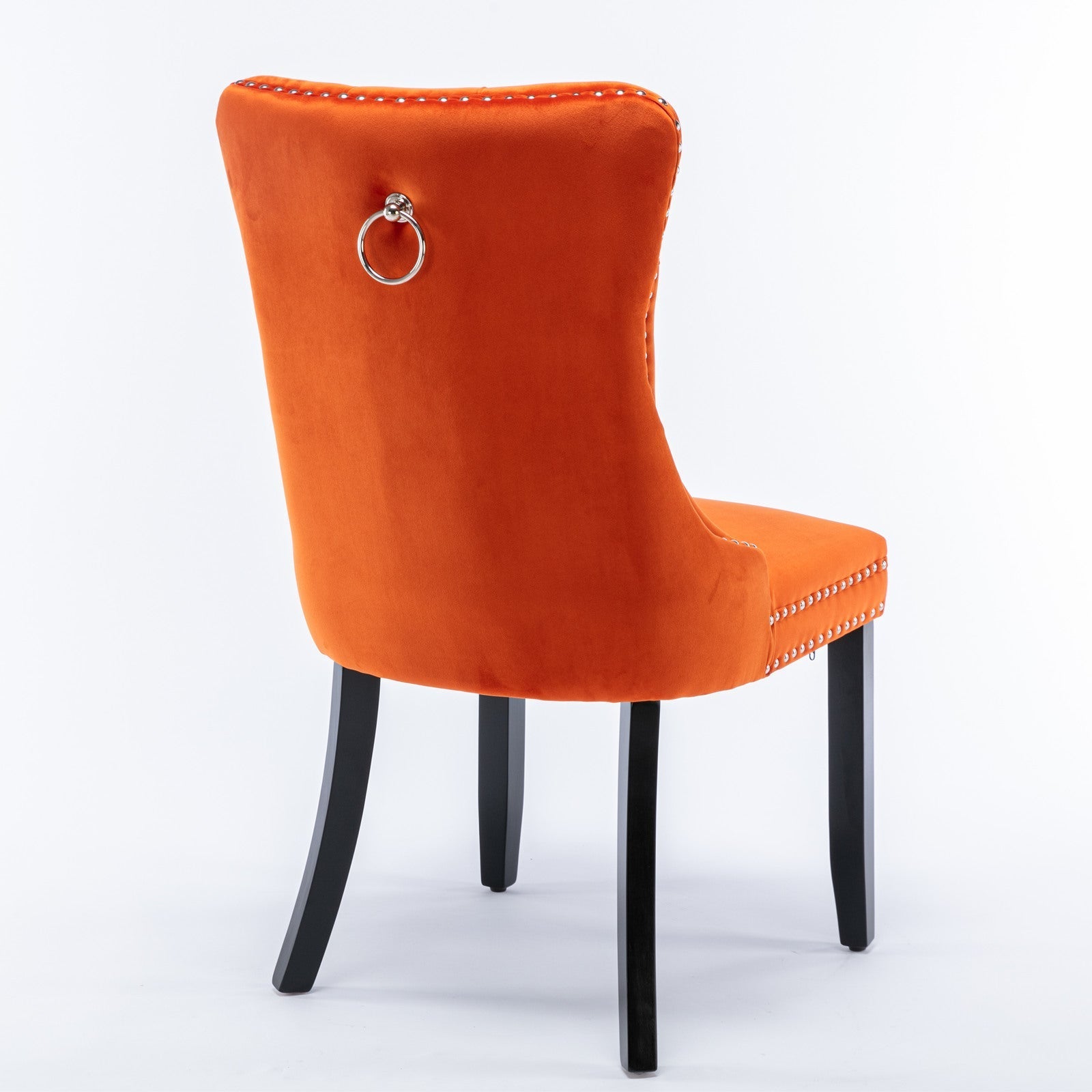 Nikki Collection Dining Chair Tufted Velvet Upholstered Solid Wood Legs 2-Pcs Set Orange