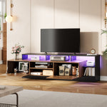 TV Cabinet 70 Inch Open Storage LED Display Wood/Black Frame