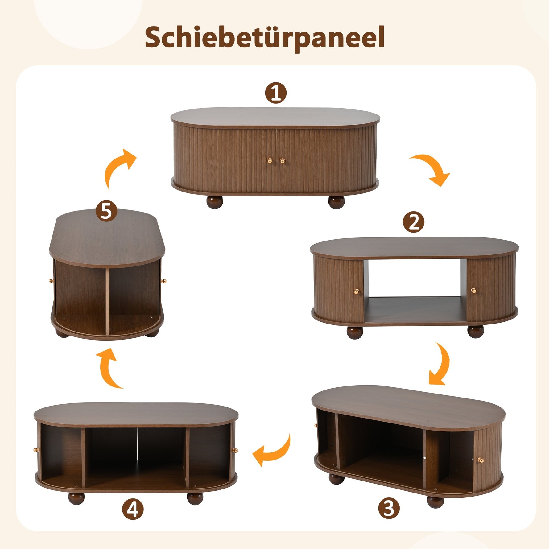 Coffee Table, 100 x 50 x 40 cm, Storage with Sliding Doors, Walnut