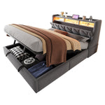 Upholstered Bed 180 x 200 cm with Hydraulic Storage and LED Lighting, Grey Velvet