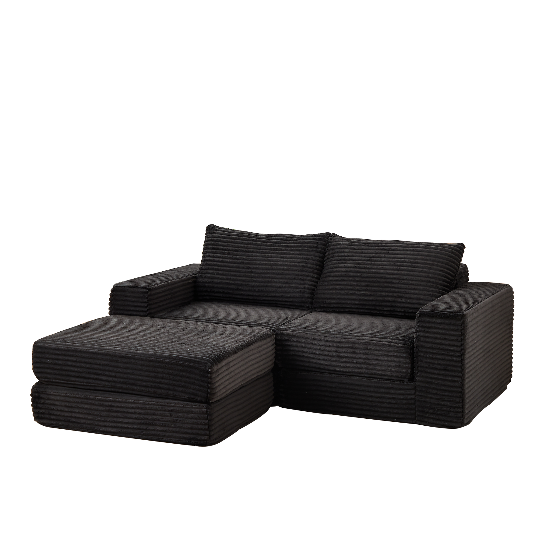 Corduroy 2-in-1 Sofa Bed with Removable Footstool and Modular Design, Corduroy