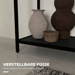 Console Table, 2 Shelves Glass Top, Steel Black