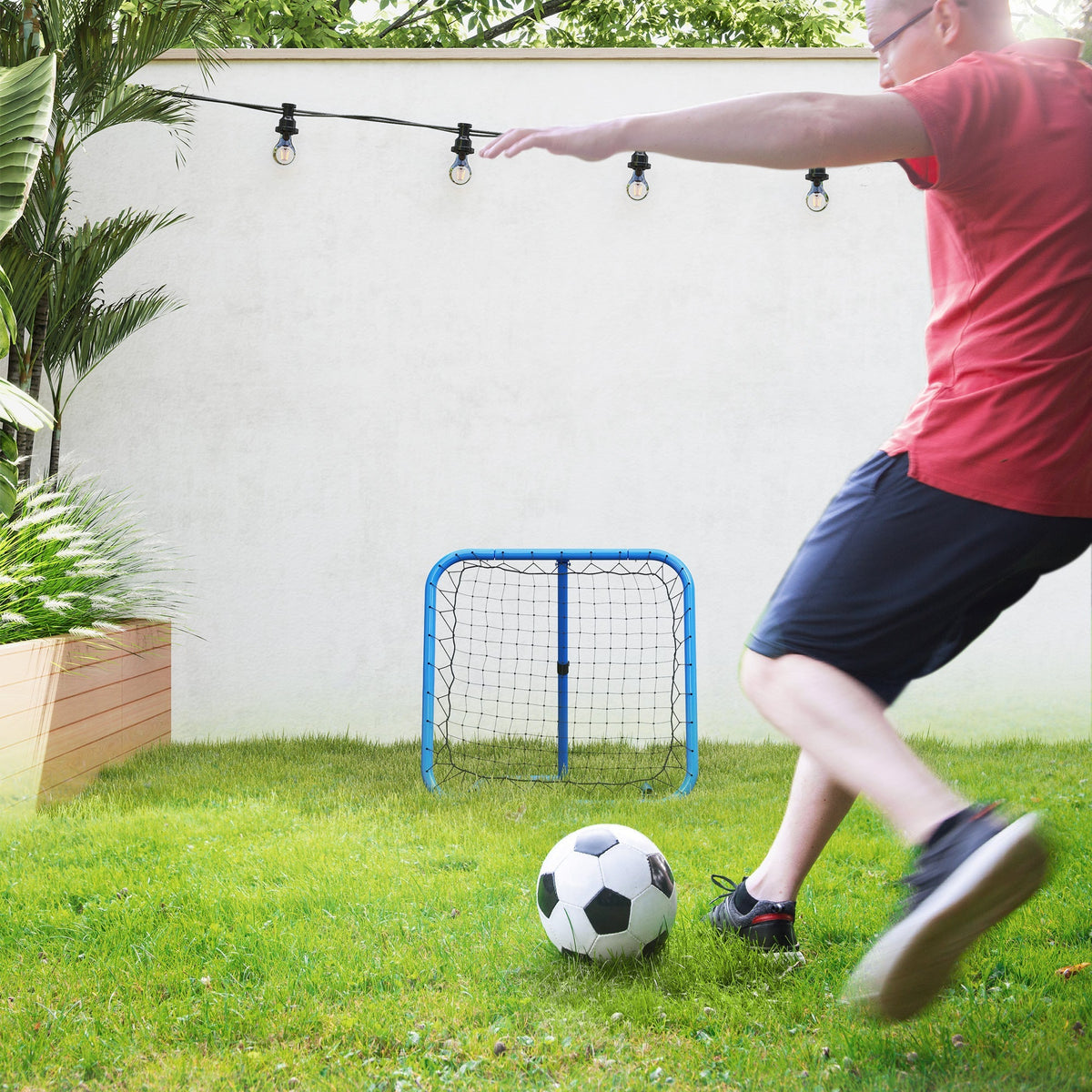 Football Rebounder, Foldable Adjustable Goal Kicker, Metal Blue