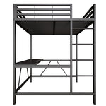 Gaming Loft Bed Frame with 140x200 Desk, LED and USB, Black Metal