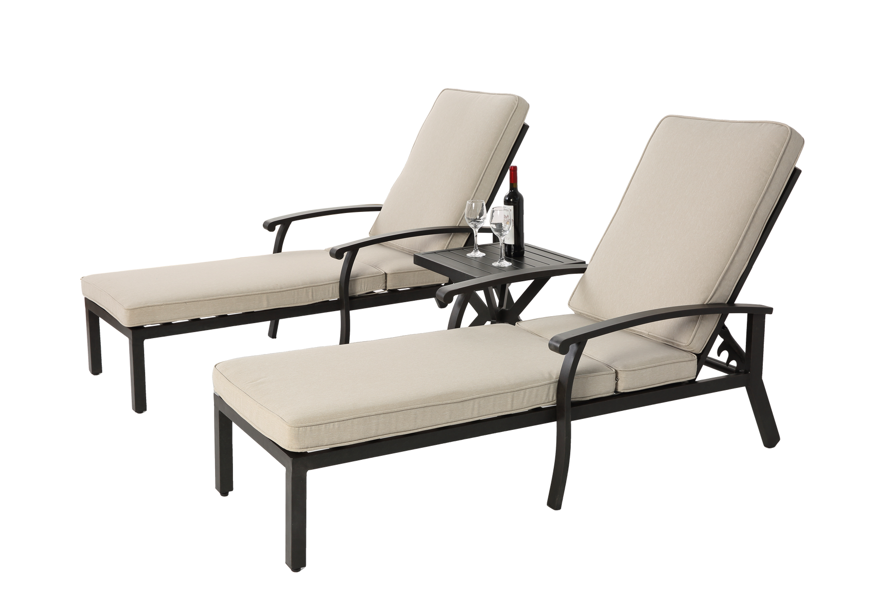 Lounge Patio Chair, Adjustable Recliner Rust-Resistant Aluminum, Beige Cushion