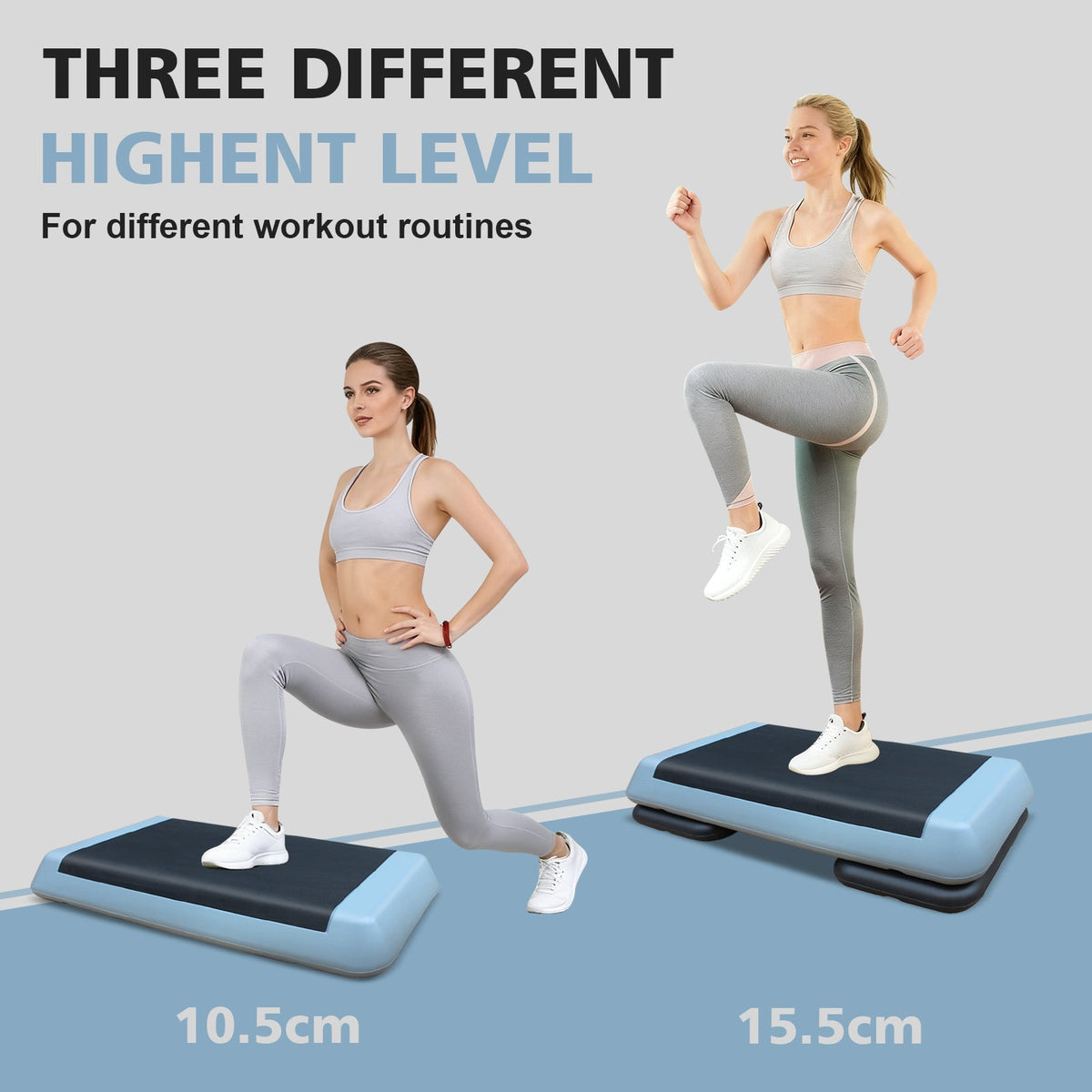 Aerobic Stepper, 76cm/28.5" Adjustable with 2 Risers, Gray Black