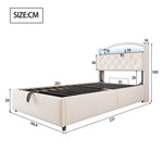 Children's Upholstered Bed 90x200, Multifunctional with Storage, LED & USB, Velvet Beige
