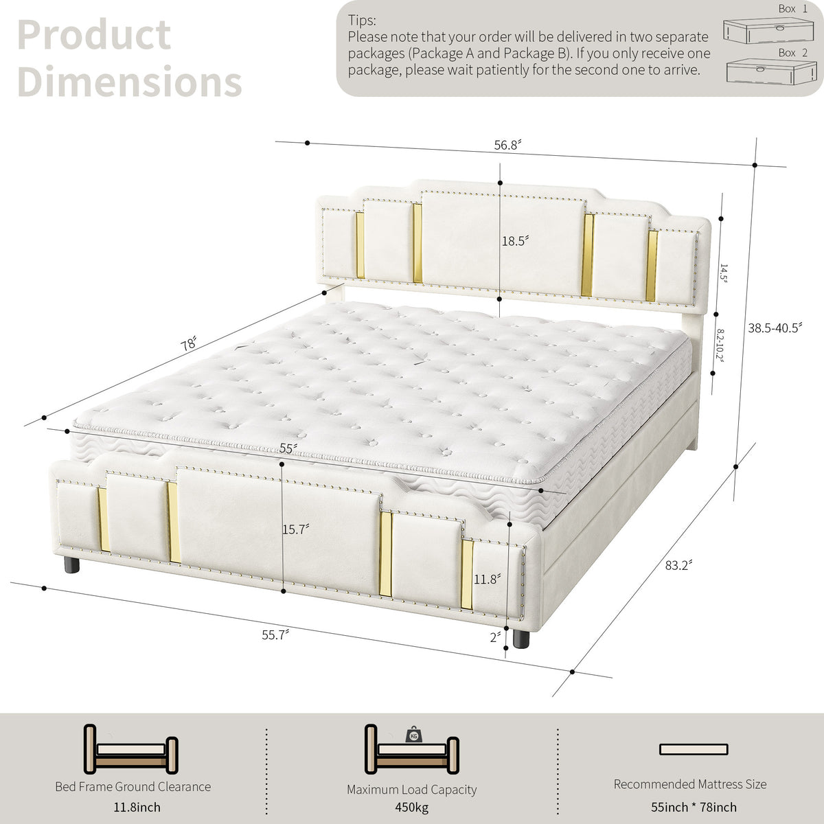 Double Bed 160x200cm with USB, LED & 4 Drawers, Dark Gray Linen