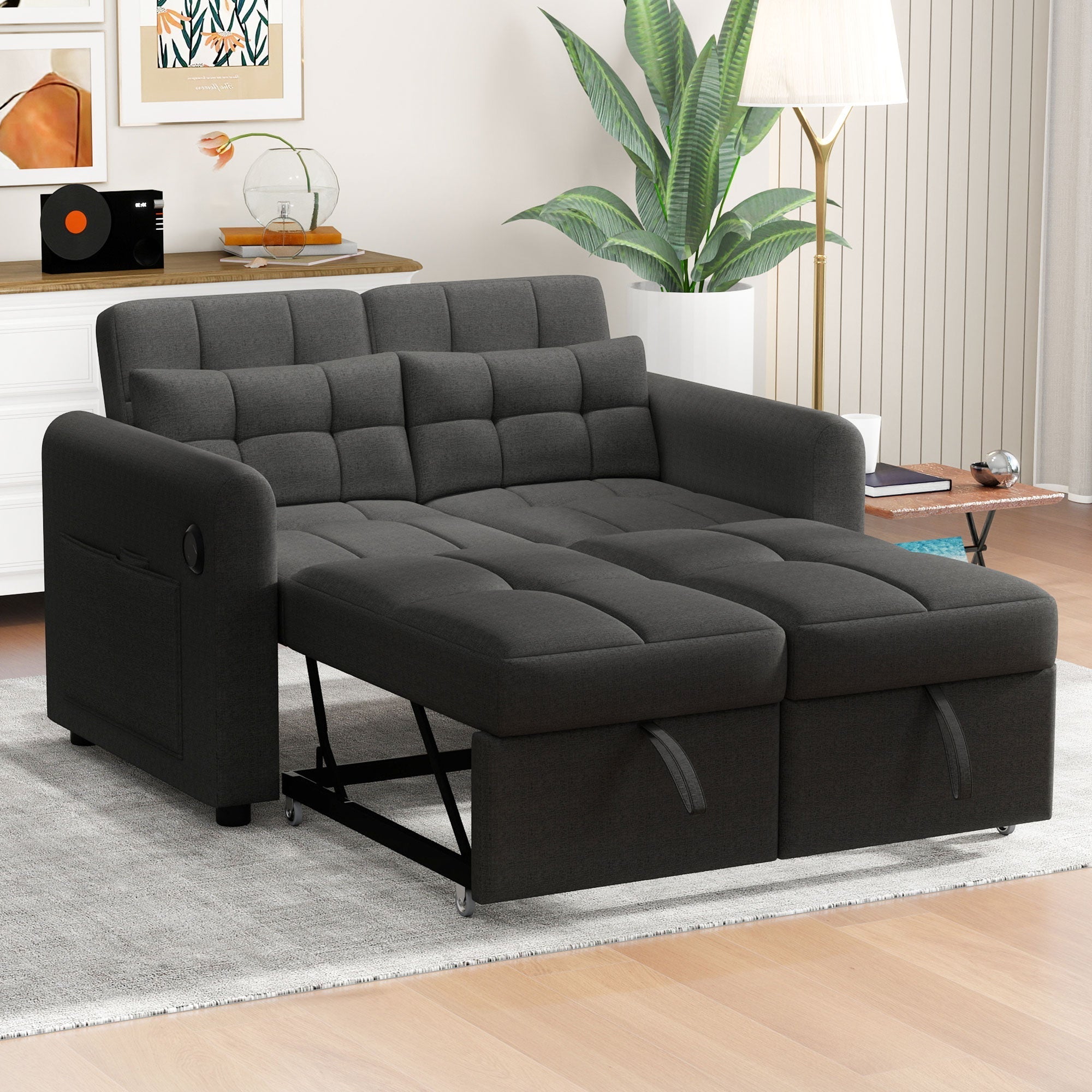 Loveseat Sofa 3-in-1 Pull-out Adjustable Backrest USB Modern Design