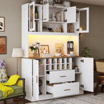 Sideboard Kitchen Cabinet with LED Lighting and Socket, Black and White