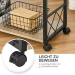 Side Table Serving Cart with Wheels, Drawer Storage, Natural Wood