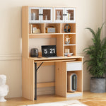 Computer Desk Shelf Cabinet Work Desk 180cm, White Natural