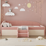 Upholstered Sofa Bed, 90x190cm Multifunctional with Steps and Railings, Velvet Fabric Pink + Cream White
