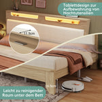 Wooden Double Bed 160x200cm with Storage & LED, Light Oak