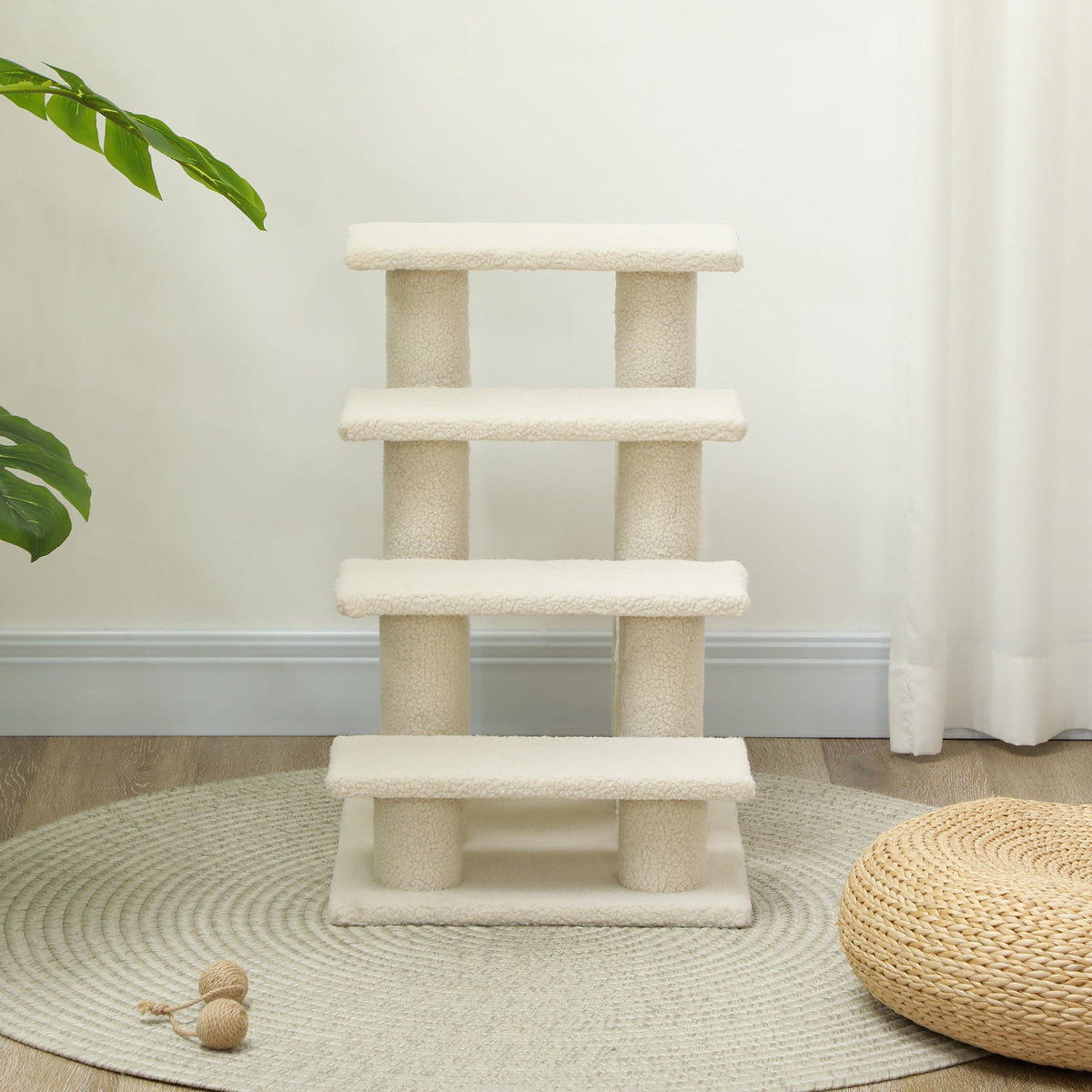Pet Stairs, 4-Steps, Ideal for Older Animals, Plush Beige