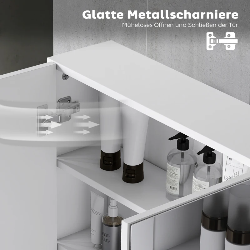 Bathroom Mirror Cabinet, 3 Mirrored Doors, Wall Mounted, White Chipboard