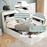 Upholstered Bed 90x200 Hydraulic Bed Box & Headboard Storage PU White