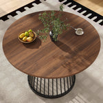 5-Piece Dining Table Set Round 80cm Kitchen Black Metal Walnut MDF/Velvet