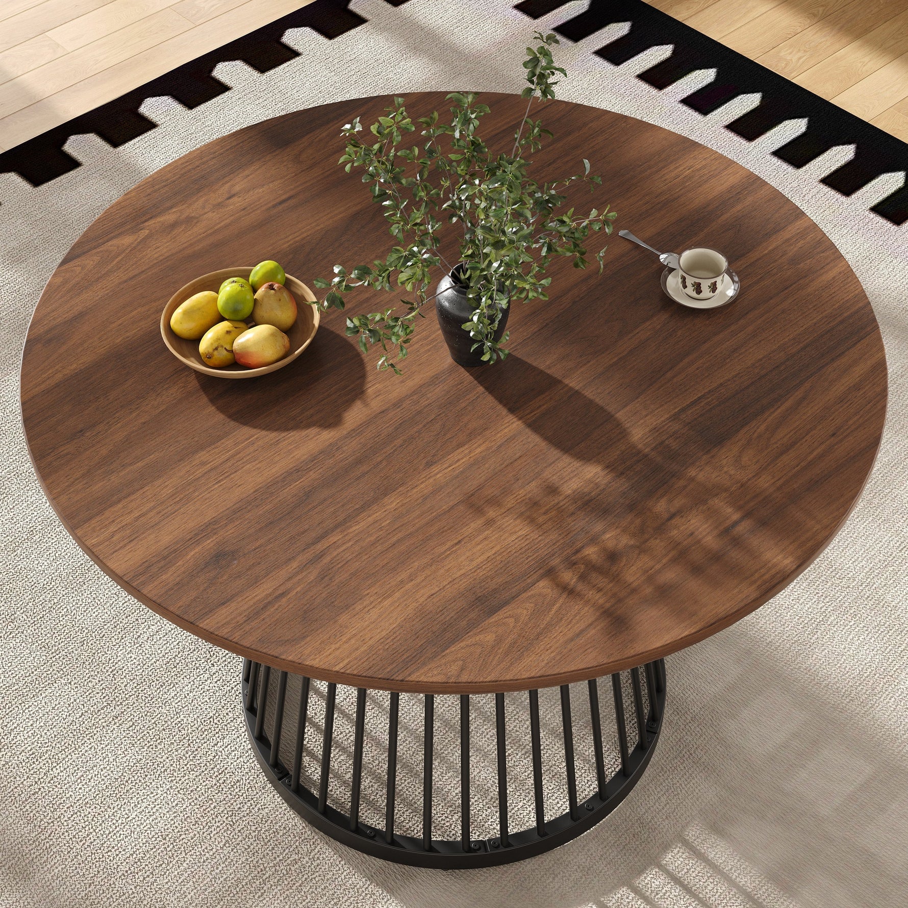 5-Piece Dining Table Set Round 80cm Kitchen Black Metal Walnut MDF/Velvet