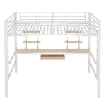 Loft Bed with Desk and Bookshelves, 140x200 cm Metal Frame, White