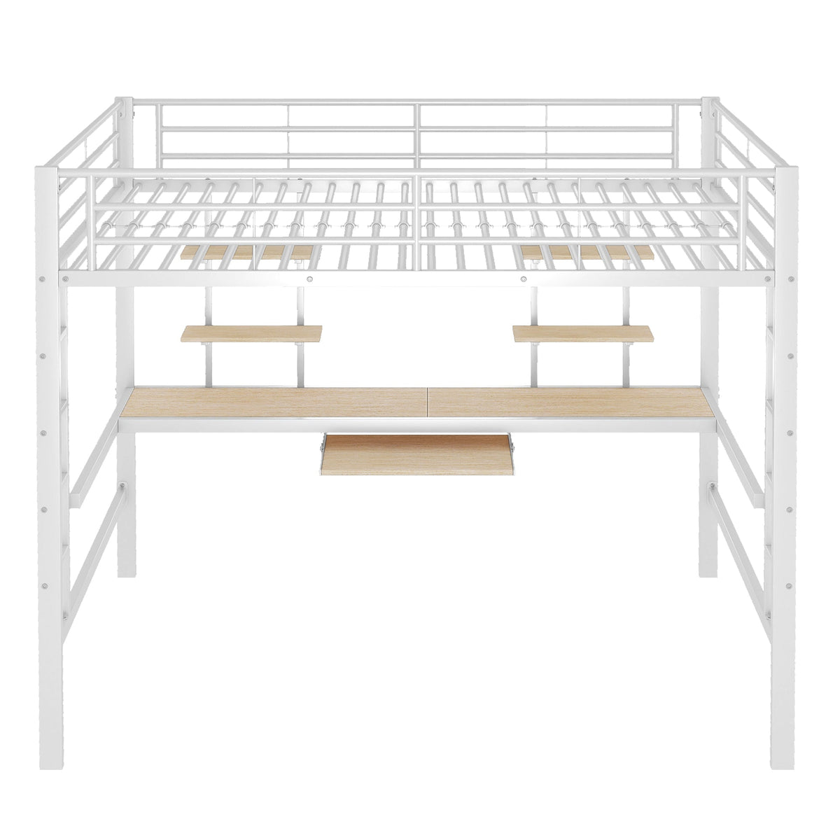 Loft Bed with Desk and Bookshelves, 140x200 cm Metal Frame, White