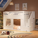 Children's Bunk Bed 90x200cm with Staircase Wardrobe, White
