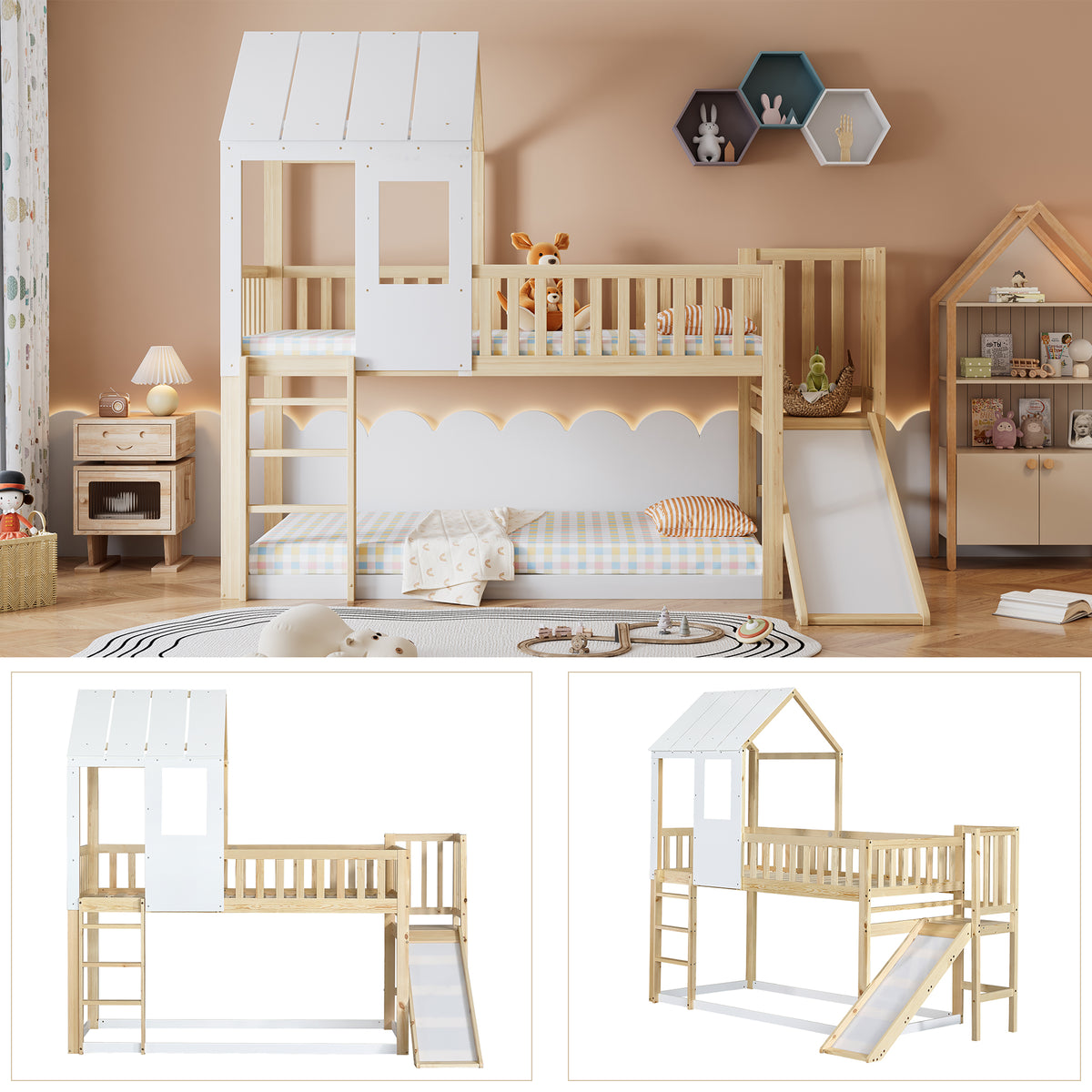 Children's Bed with Roof Design & 2 Drawers - 90x200cm, Wood & MDF