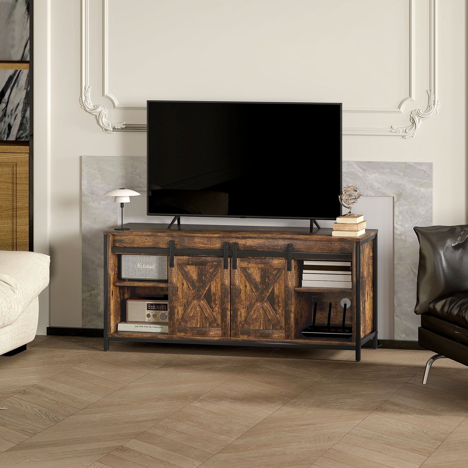 TV Cabinet, Stand for TVs up to 60 inches, 2 Cabinets 2 Shelves, Brown