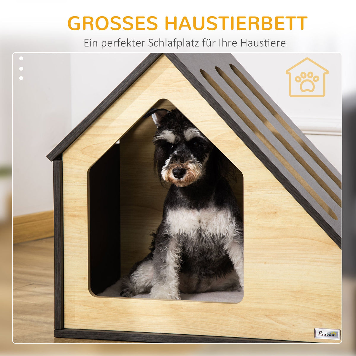 Wooden Dog House, Cat Cave, Dog Sleeping Place, Cozy Cushion, 60 x 40 x 59.2 cm, Wood