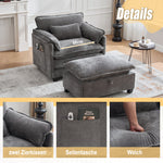 Oversized Armchair with Footrest Stool Side Pockets Cushions, Velvet