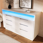 Sideboard Chest of Drawers LED 6 Drawers Marble Storage, White