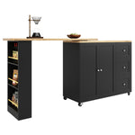 360° Rotating Bar Table Extendable On Casters Storage Island 3 Drawers Black