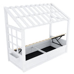 Country Style Children's Bed 90x200cm with Roof & Storage, White
