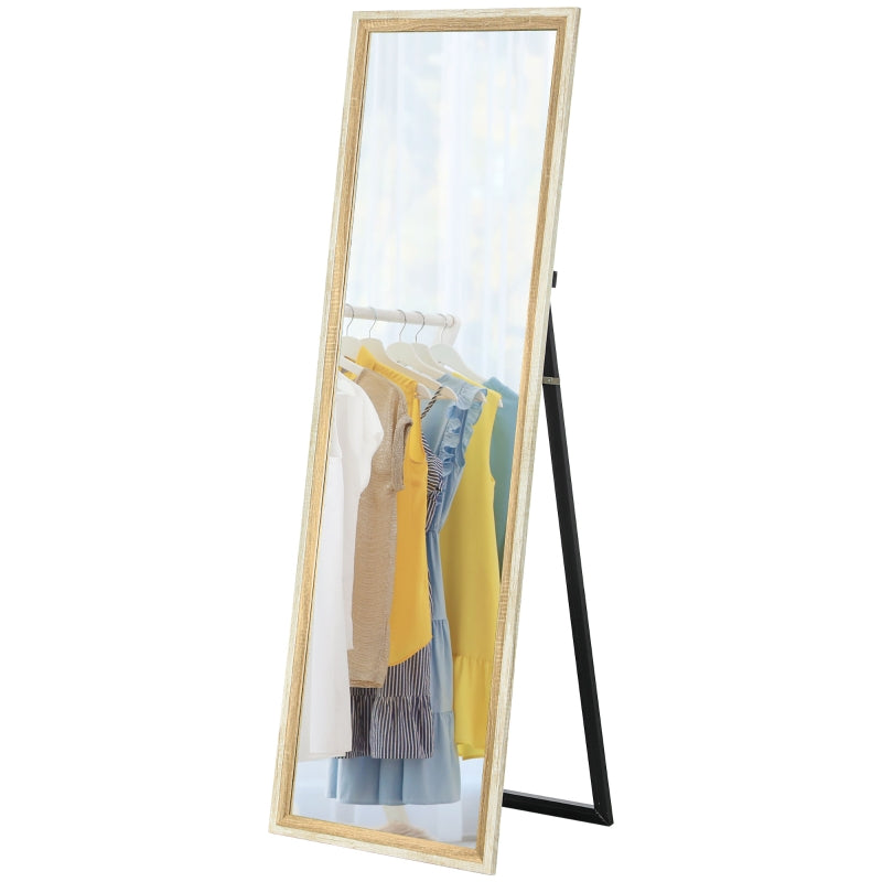 Full Length Mirror, Standing/Wall, White + Natural Wood