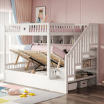 Wooden Bunk Bed 140x200cm with Hydraulic Storage & Stairs, White