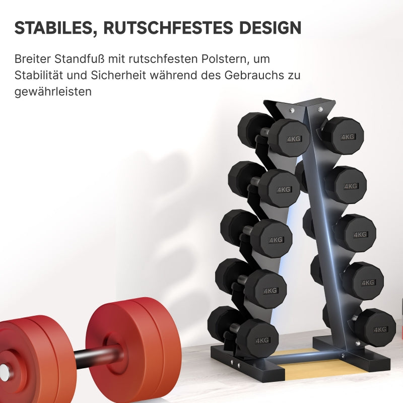 Dumbbell Rack, 10 Dumbbells, 5 Levels, Sturdy Steel, Black