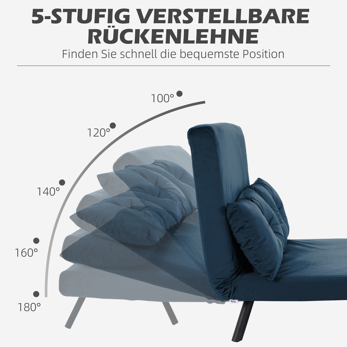 Sleeper Sofa Recliner, Fold-Out Bed Adjustable Backrest, Velvet Blue