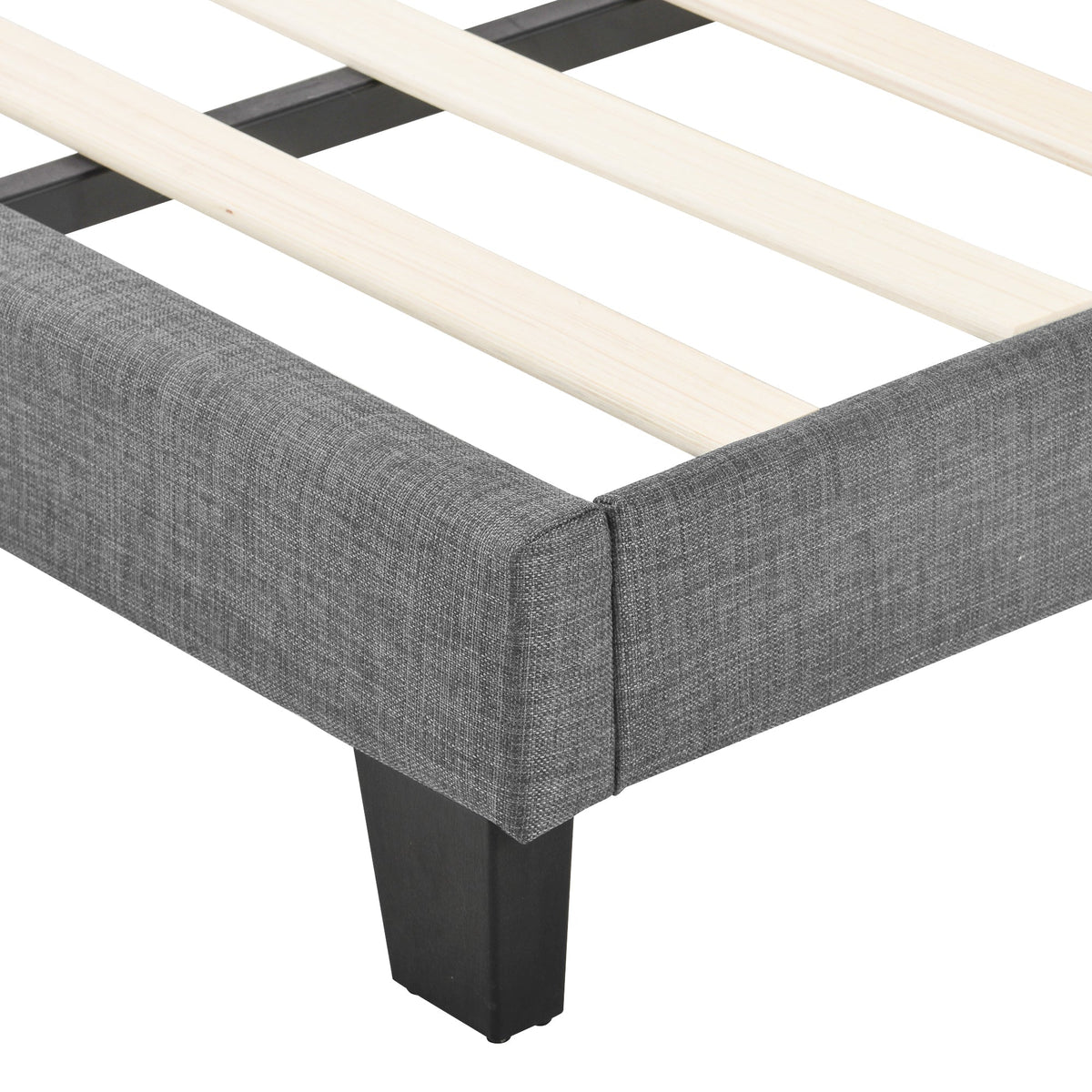 Modern Design Upholstered Bed, Single with Slatted Frame, 90x200cm, Grey Linen