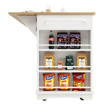 Kitchen Island Cabinet Tempered Glass Worktop Storage - White