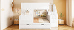 Bunk Bed with Safety Ladder, Drawers and Window, 90x200cm and 140x200cm, Solid Wood