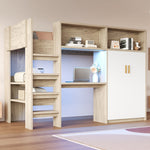 Multifunctional Loft Bed 90x200 with Desk, Wardrobe & Storage, Wood